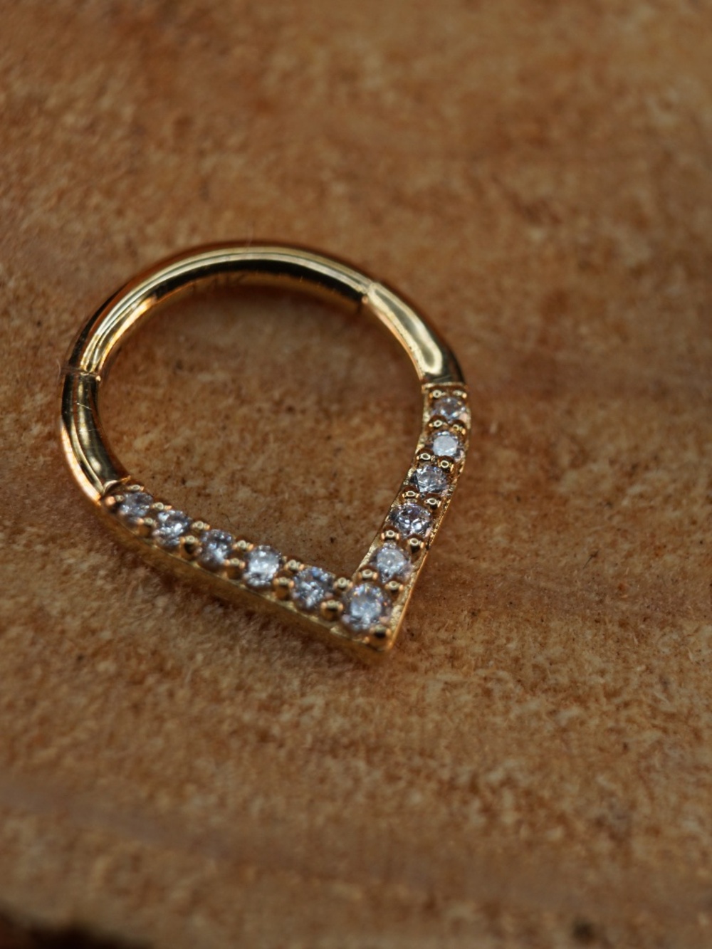 14k Solid Gold & CZ paved cheveron clicker hoop - 16g 8mm